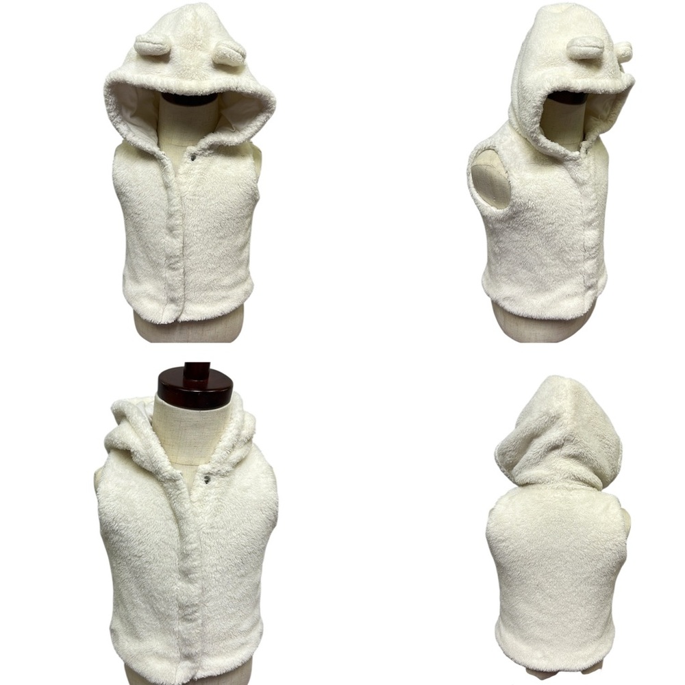 Carters Baby Girl Cream Faux Fur Snap Up Hooded Animal Ear Vest Jacket 12 Months